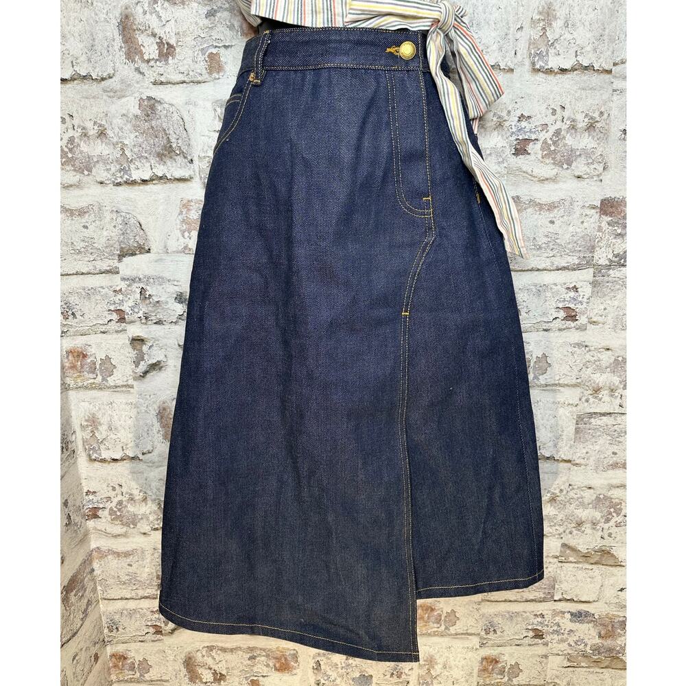 Tory Burch The classic cotton denim dark blue A-line jean midi skirt size 4 - Picture 7 of 14